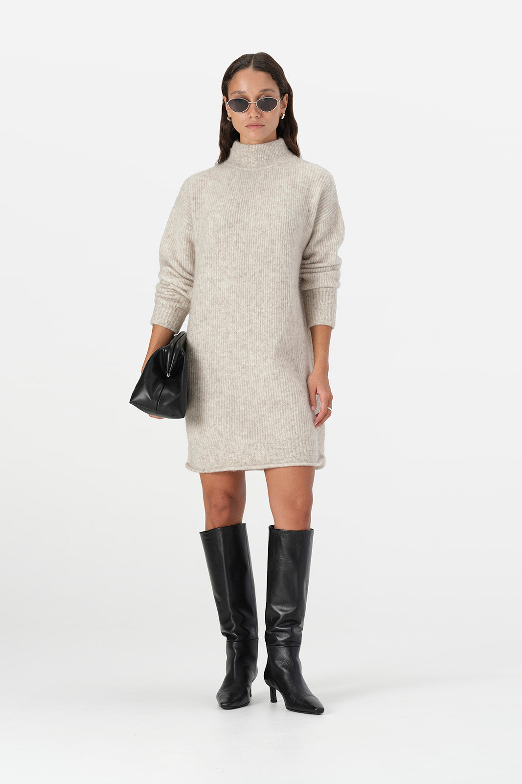 Asta Beige Knit Mini Dress Elka Collective