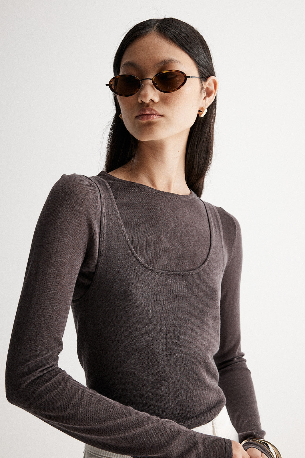 Lealah Brown Knit Layered Top | Elka Collective