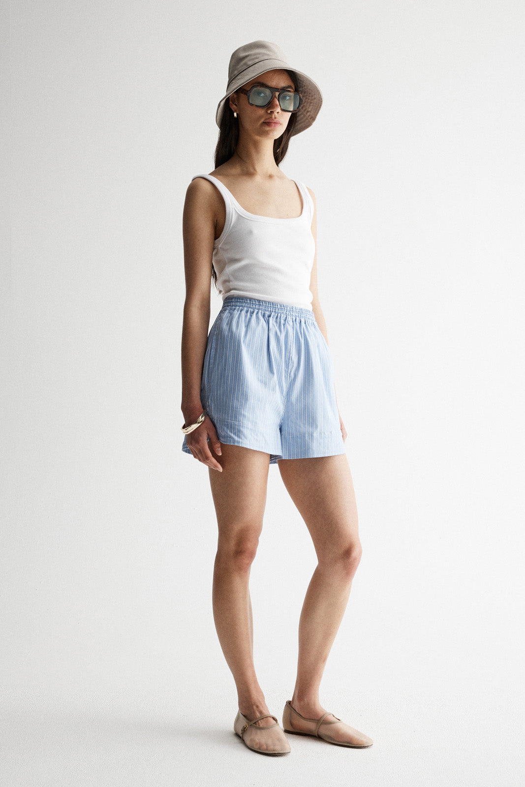 Poppy Short Blue Stripe
