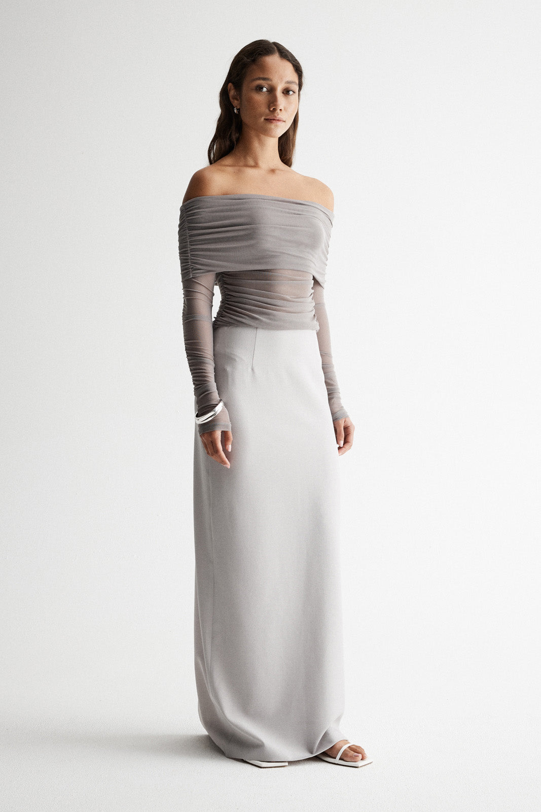 Hazel Stone Mesh Off Shoulder Top | Elka Collective