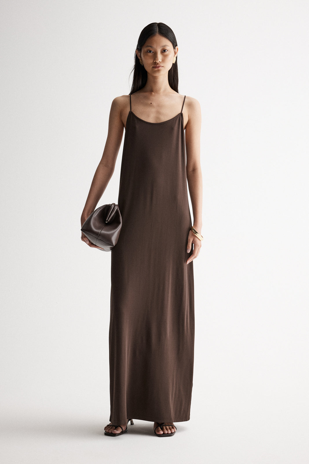 Anjou Brown Open Back Maxi Dress | Elka Collective