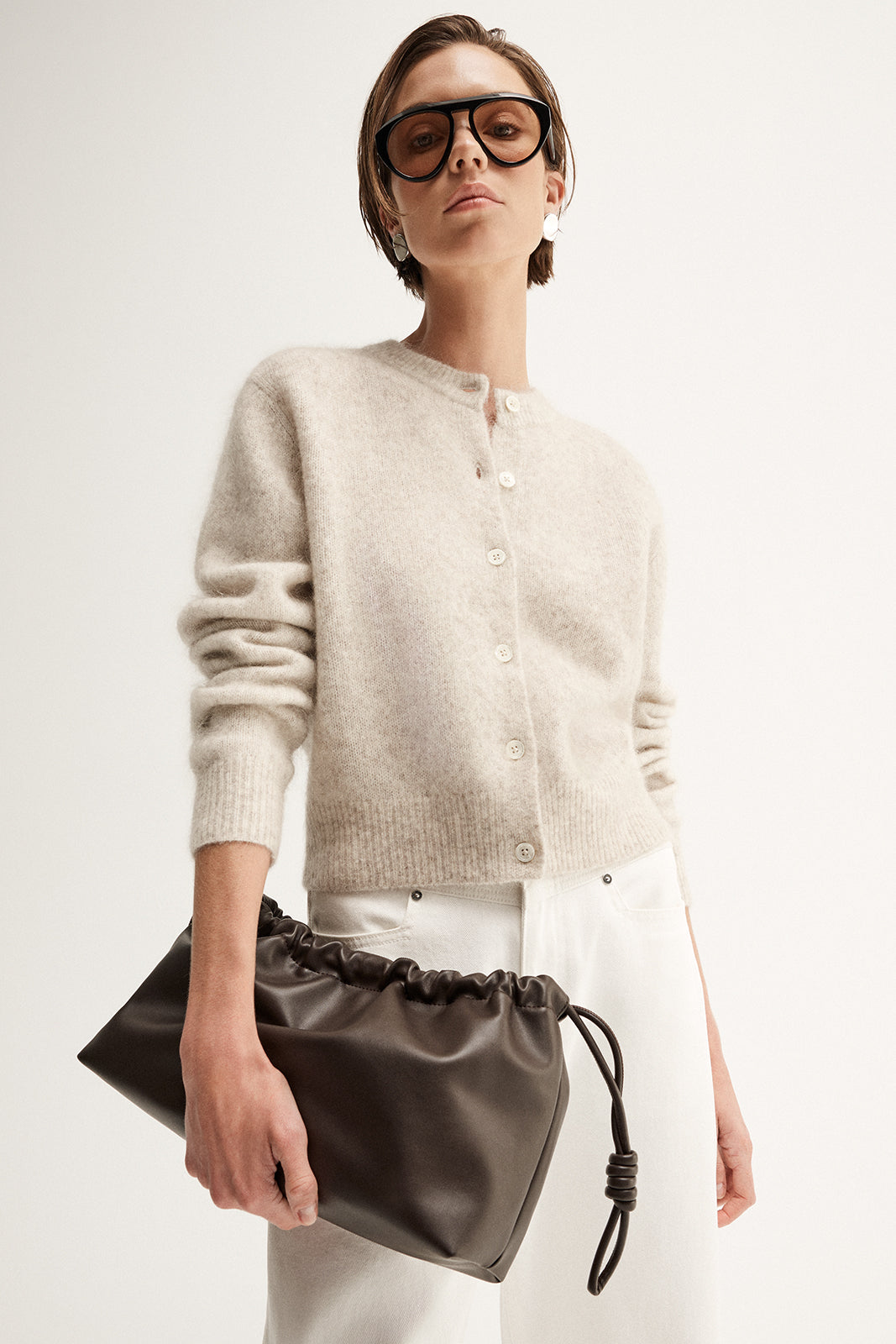 Abigail Knit Cardigan White Marle