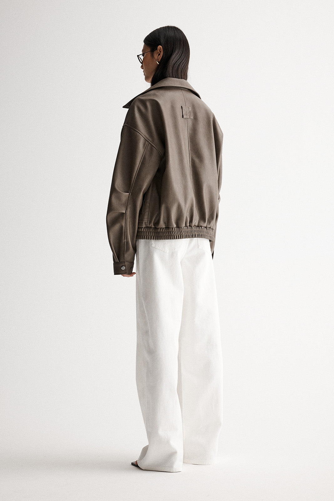 Ebony Taupe Vegan Leather Bomber Jacket | Elka Collective