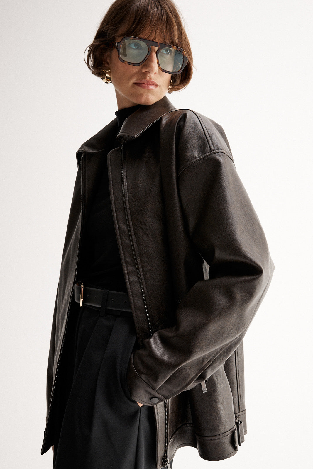 Melton Brown Vegan Leather Jacket | Elka Collective
