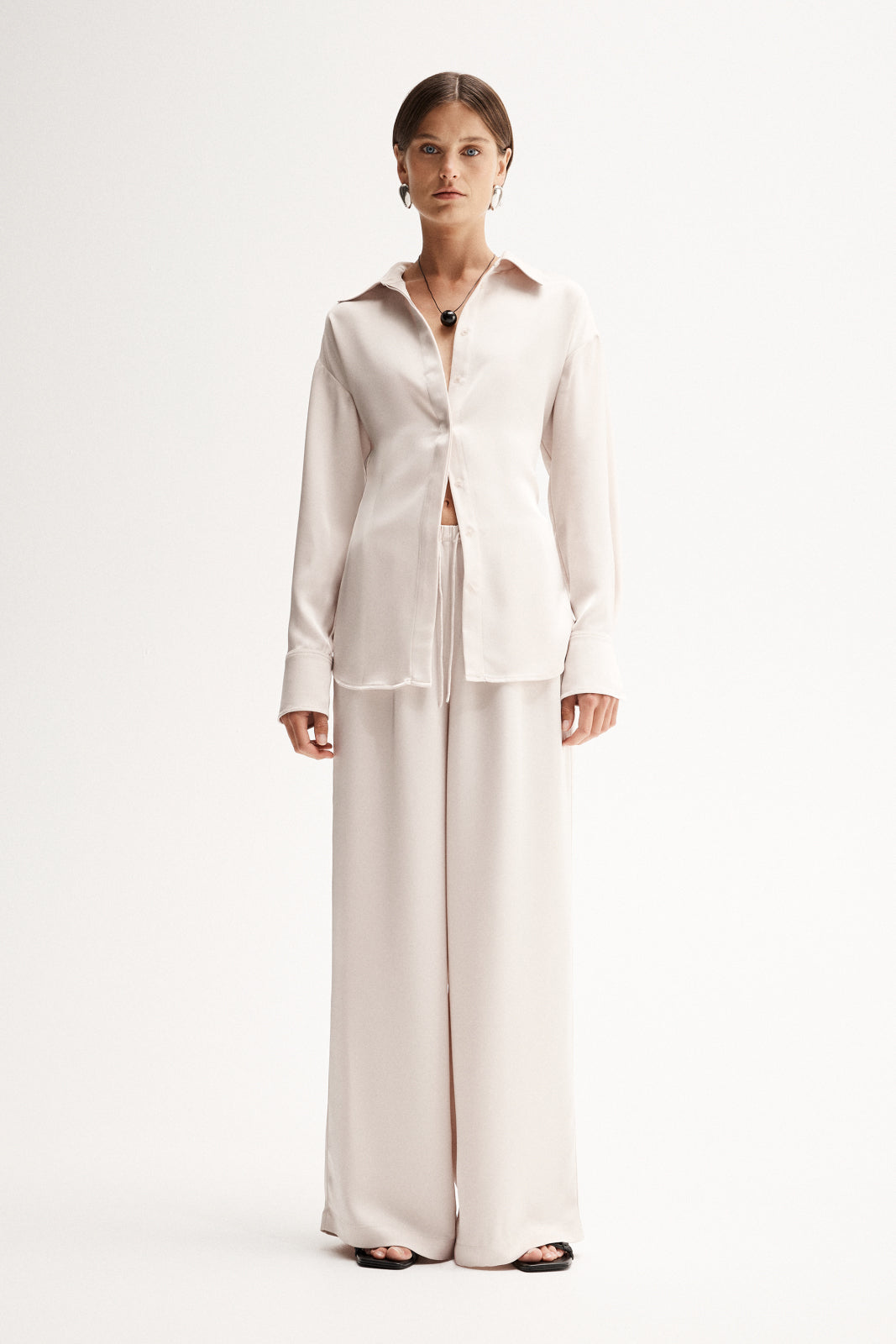 Ella Ivory Satin Corset Back Shirt | Elka Collective