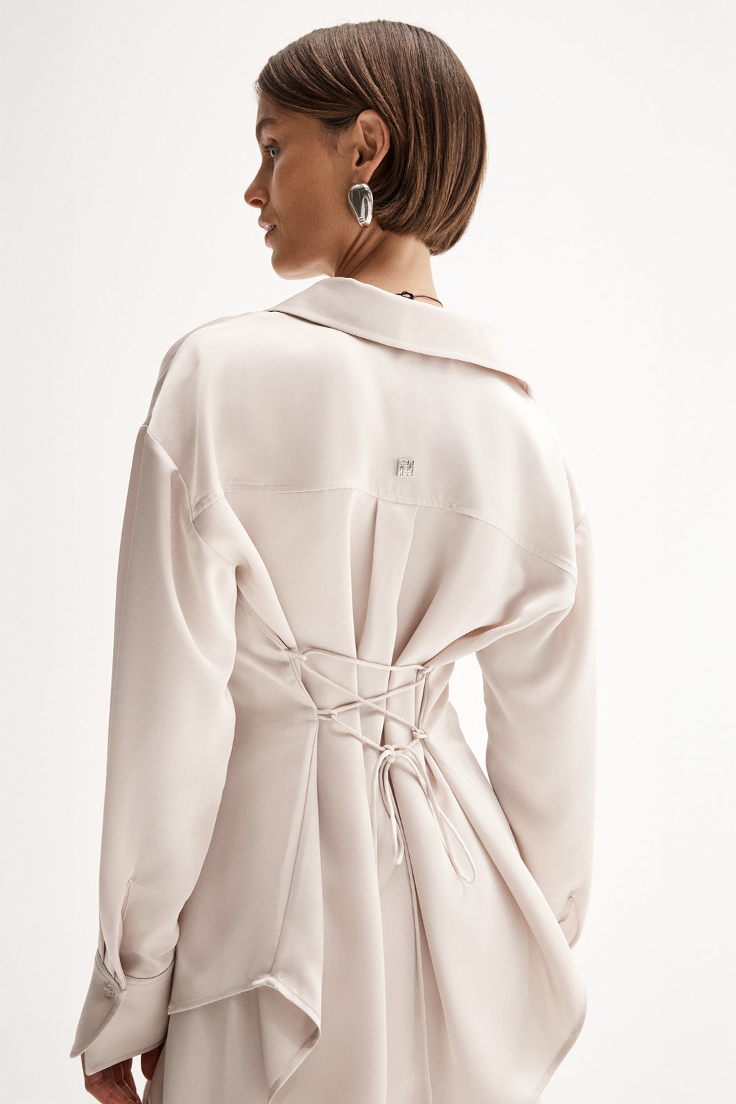 Ella Ivory Satin Corset Back Shirt | Elka Collective