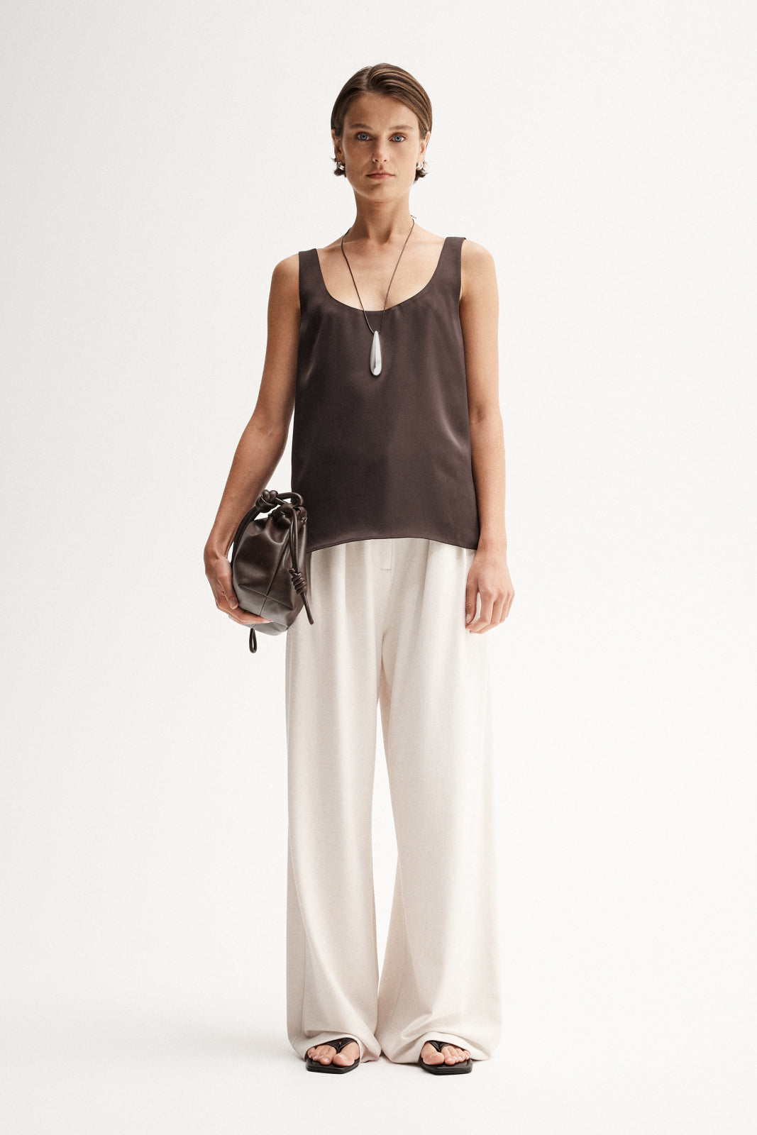 Mina Brown Japanese Satin Tank Top | Elka Collective