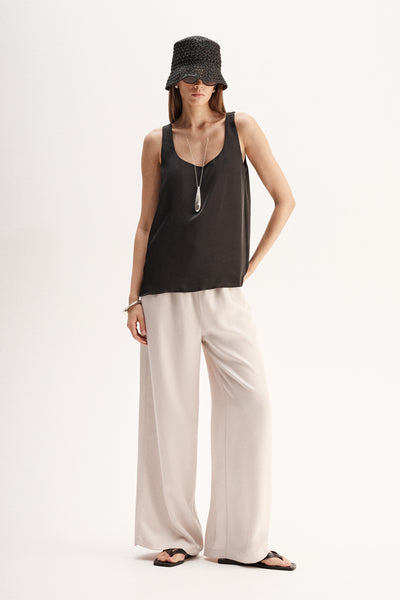 Mina Black Japanese Satin Tank Top | Elka Collective