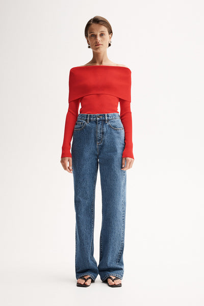 LE CIEL BLEU Mellow Rib Knit Tops レッド LE CIEL BLEU（ルシェルブルー）の「ウールカシミヤクルーネックニット