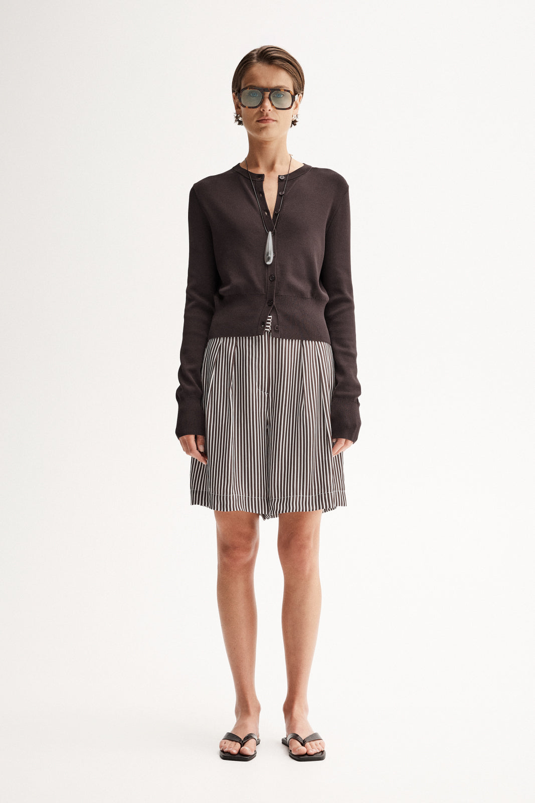 Jamie Stripe Short Brown Stripe