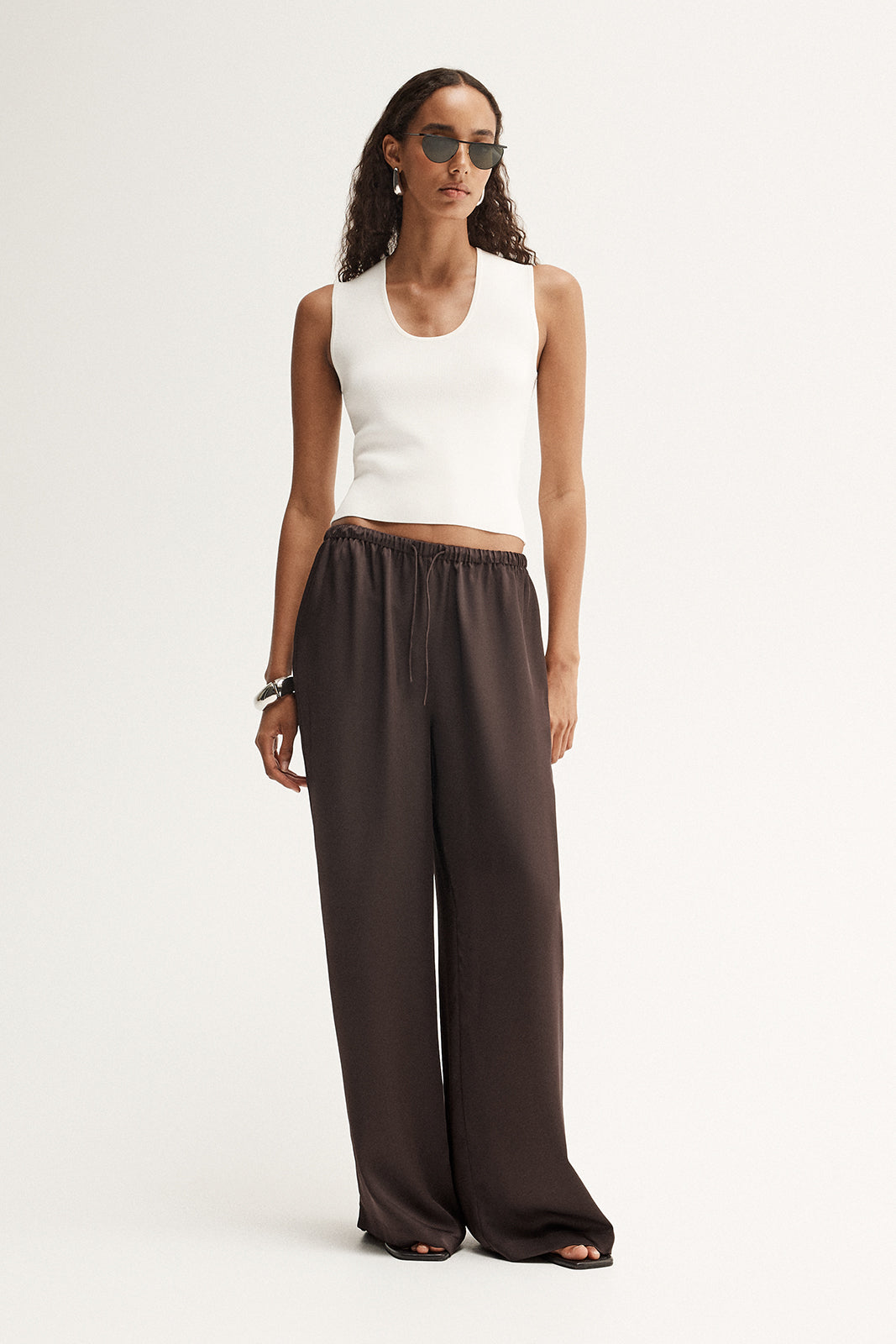 Mina Chocolate Satin Wide Leg Pant | Elka Collective