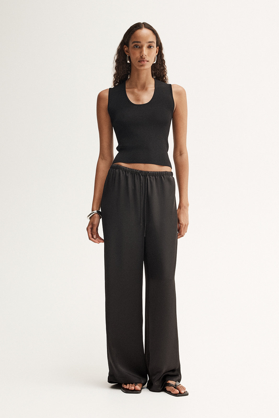 Mina Black Satin Wide Leg Pant | Elka Collective