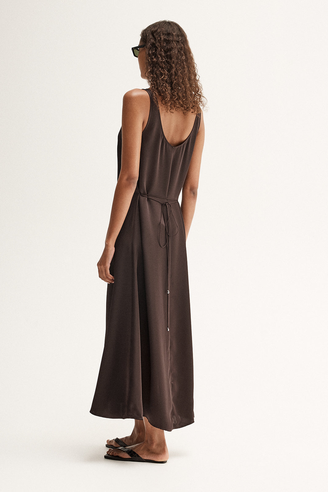 mina a-line maxi dress Mina Brown Satin Maxi Dress