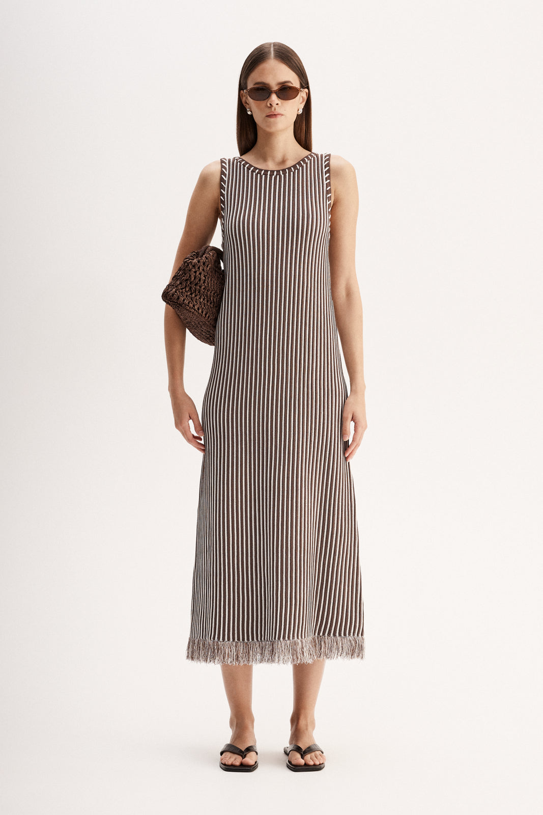 Alessandra Brown Stripe Knit Maxi Dress