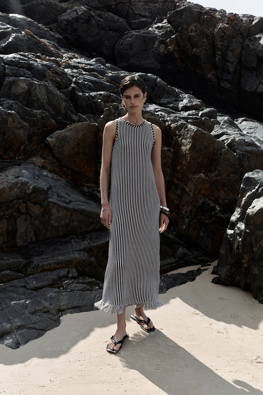 Alessandra Brown Stripe Knit Maxi Dress