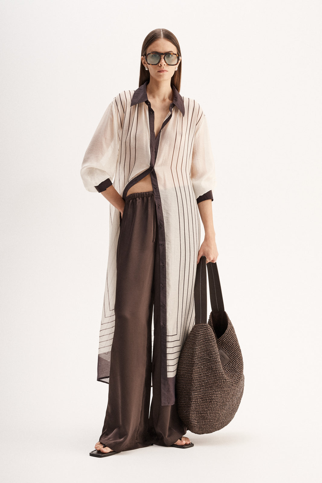 Havana Chocolate Stripe Maxi Shirt Dress | Elka Collective