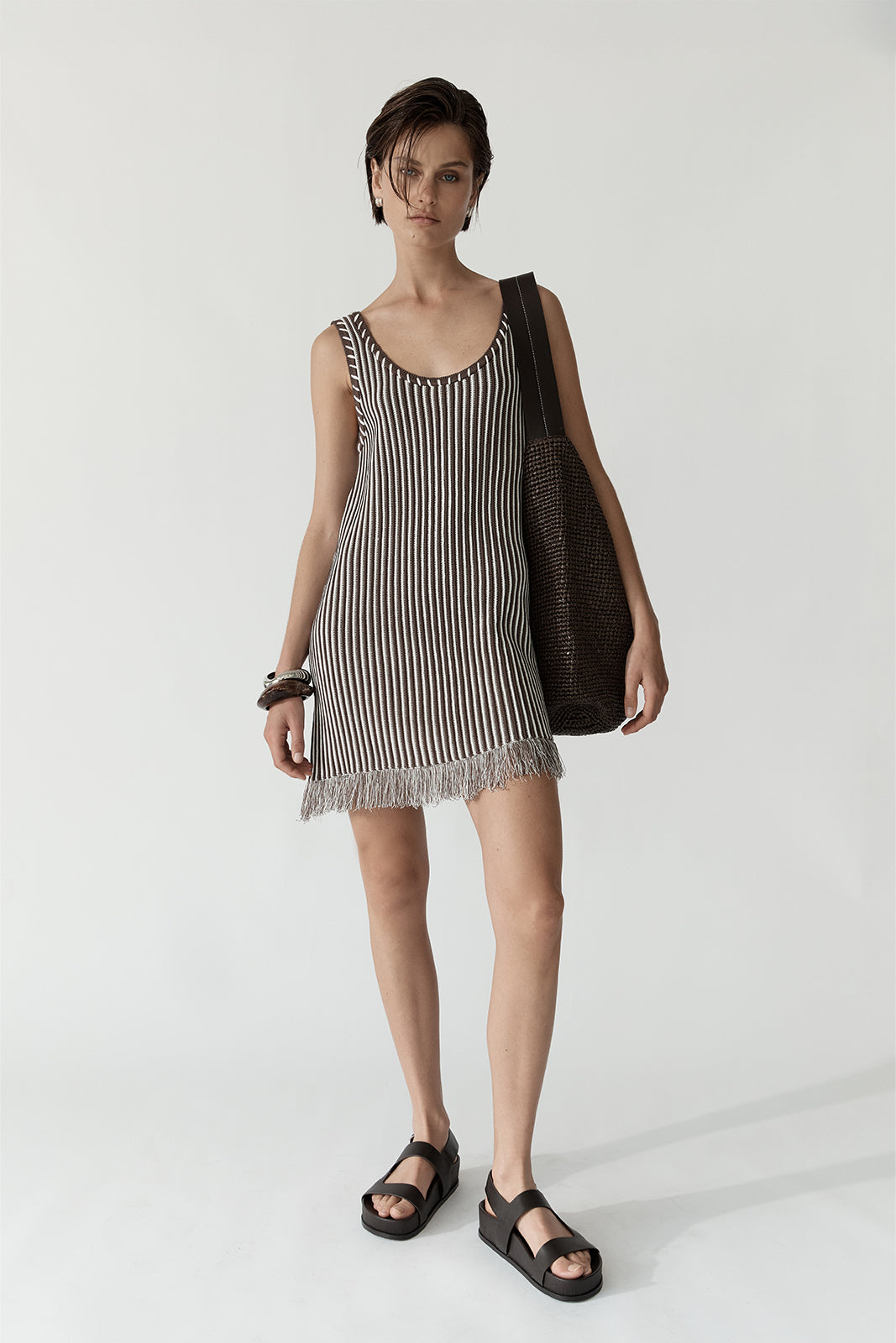 Alessandra Mini Knit Dress Chocolate Stripe