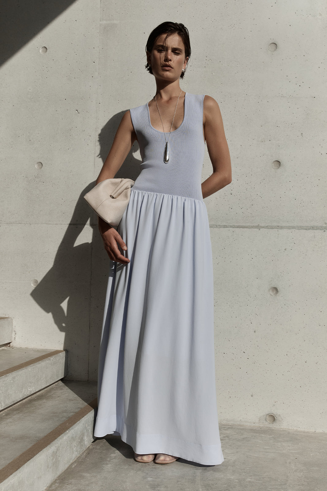 Drew Light Blue Rib Bodice Maxi Dress