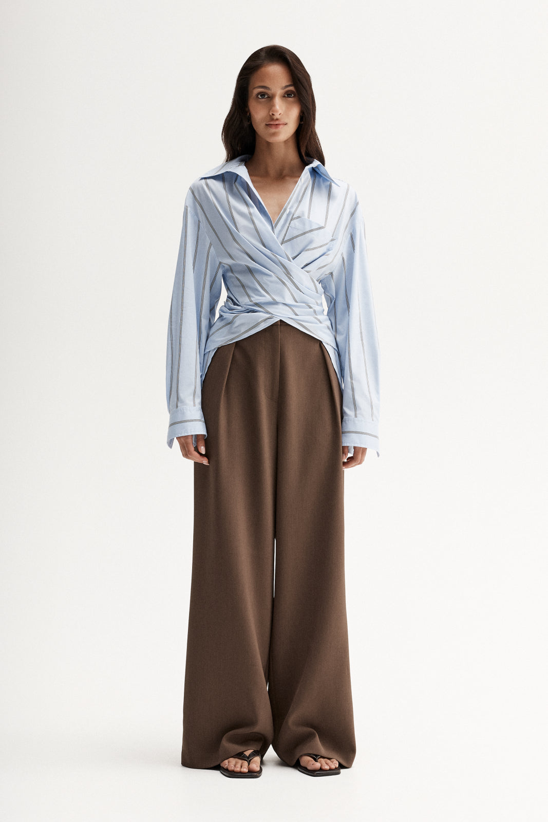 Dominic Wrap Shirt - Women's Stripe Shirt in Blue - Elka Collective