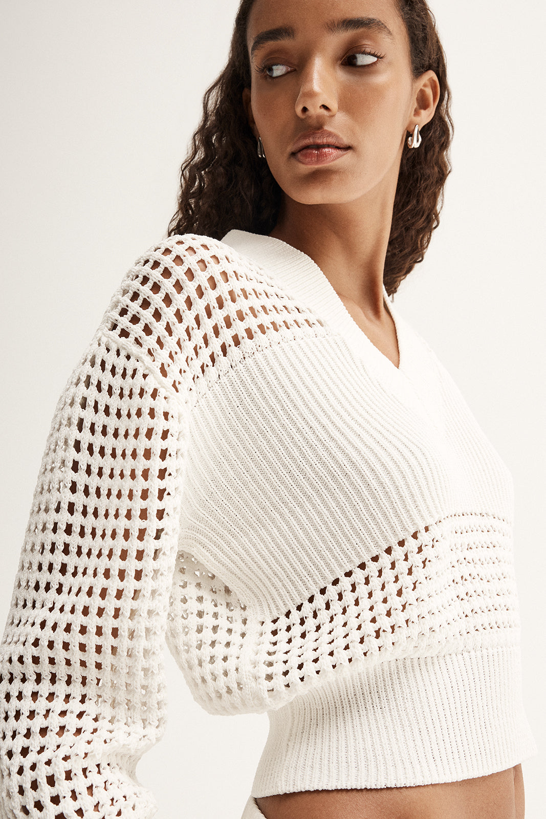 Aria White Crochet Knit Jumper | Elka Collective