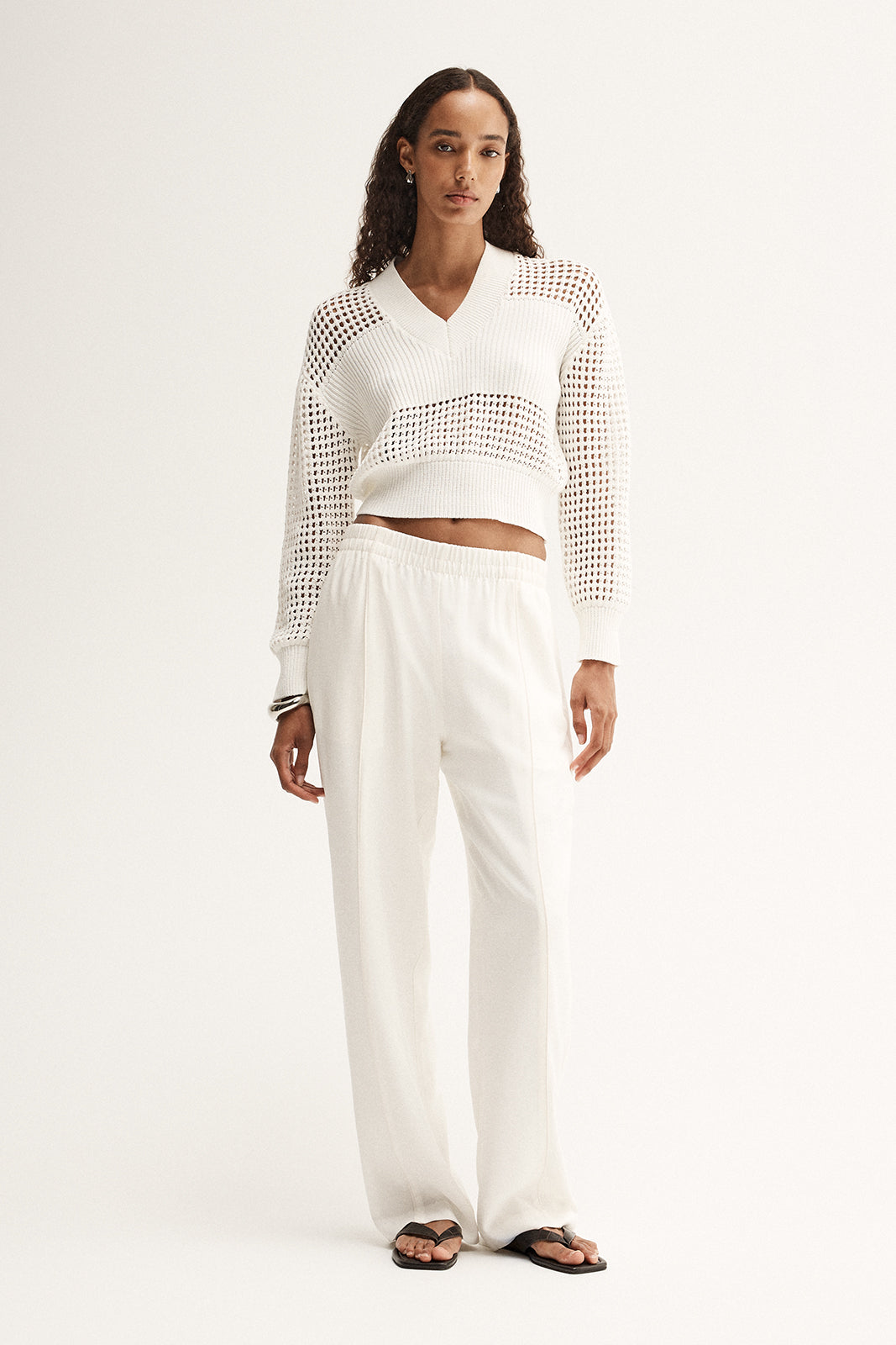 Aria Crochet Knit Jumper White