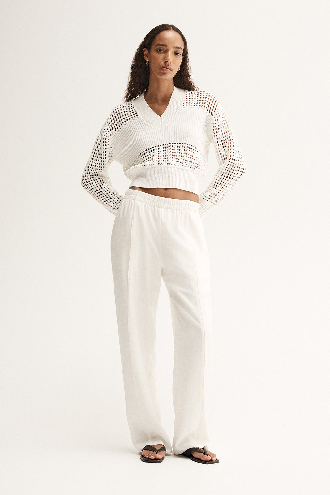 Aria White Crochet Knit Jumper | Elka Collective