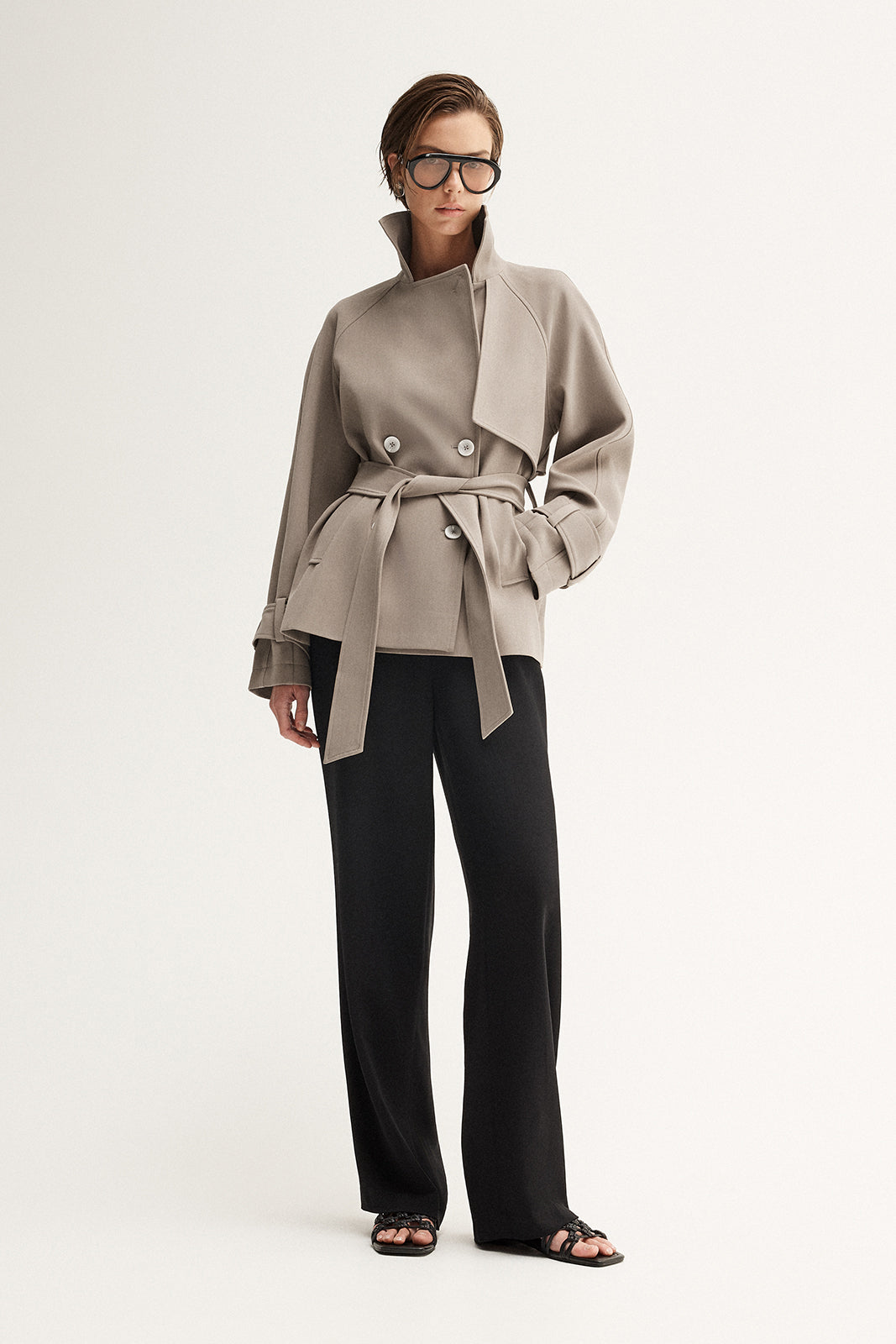 Selena Cropped Trench Coat - Women's Short Jacket in Beige - Elka