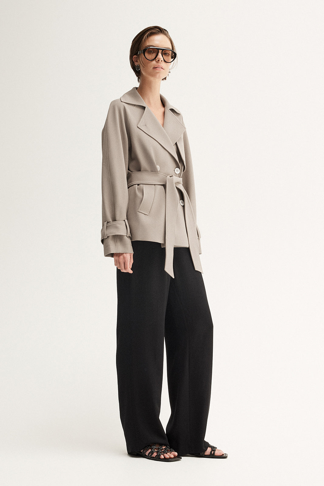 Selena Cropped Trench Coat Taupe