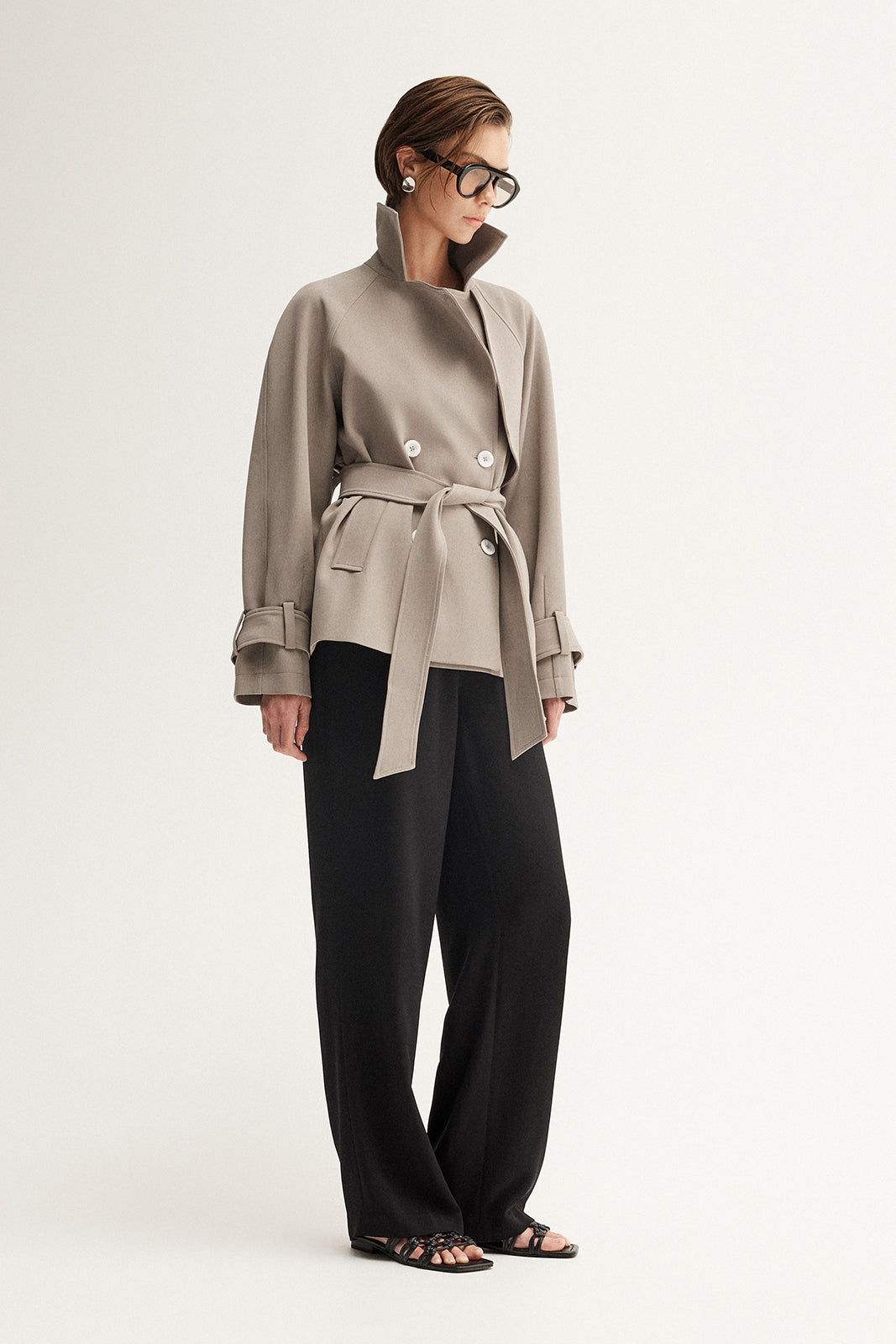 Selena Cropped Trench Coat Taupe