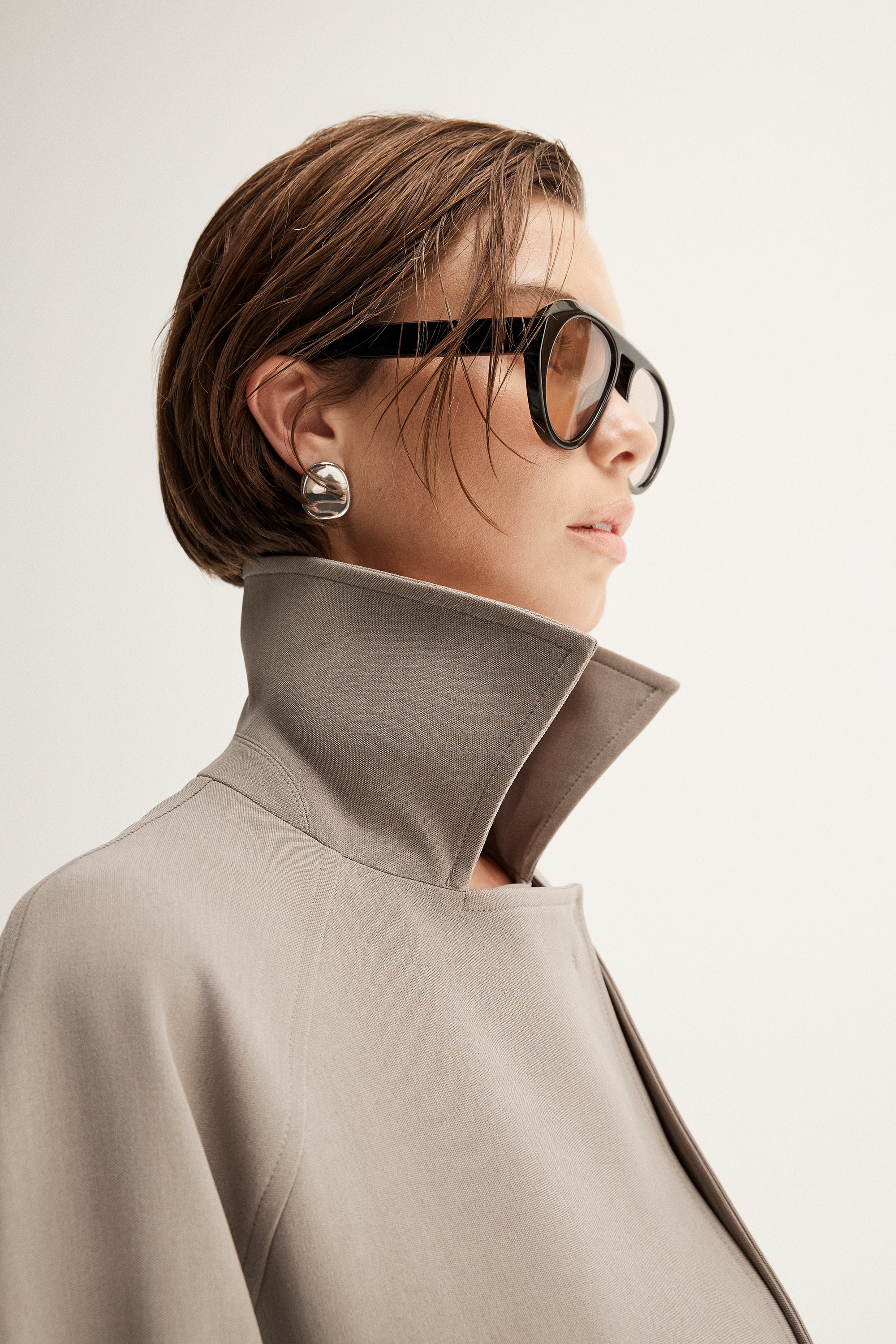 Selena Cropped Trench Coat Taupe