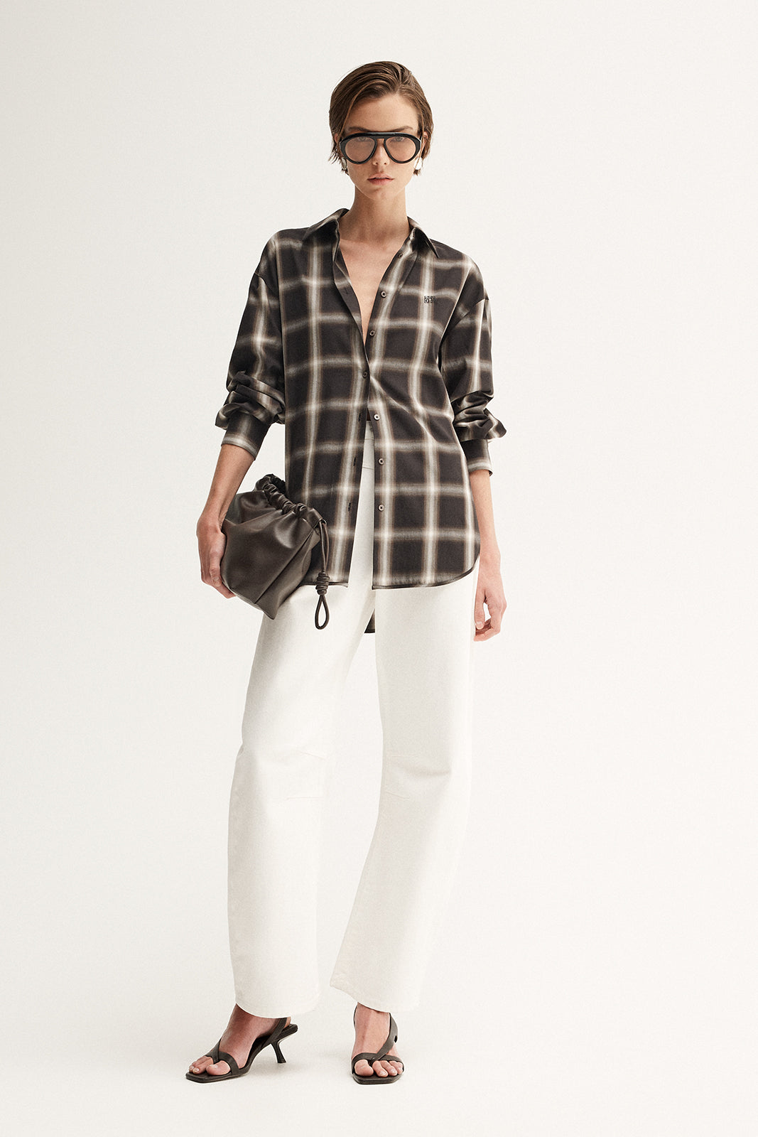 Women's Esme Long Sleeve Shirt in Brown Check - Elka Collective