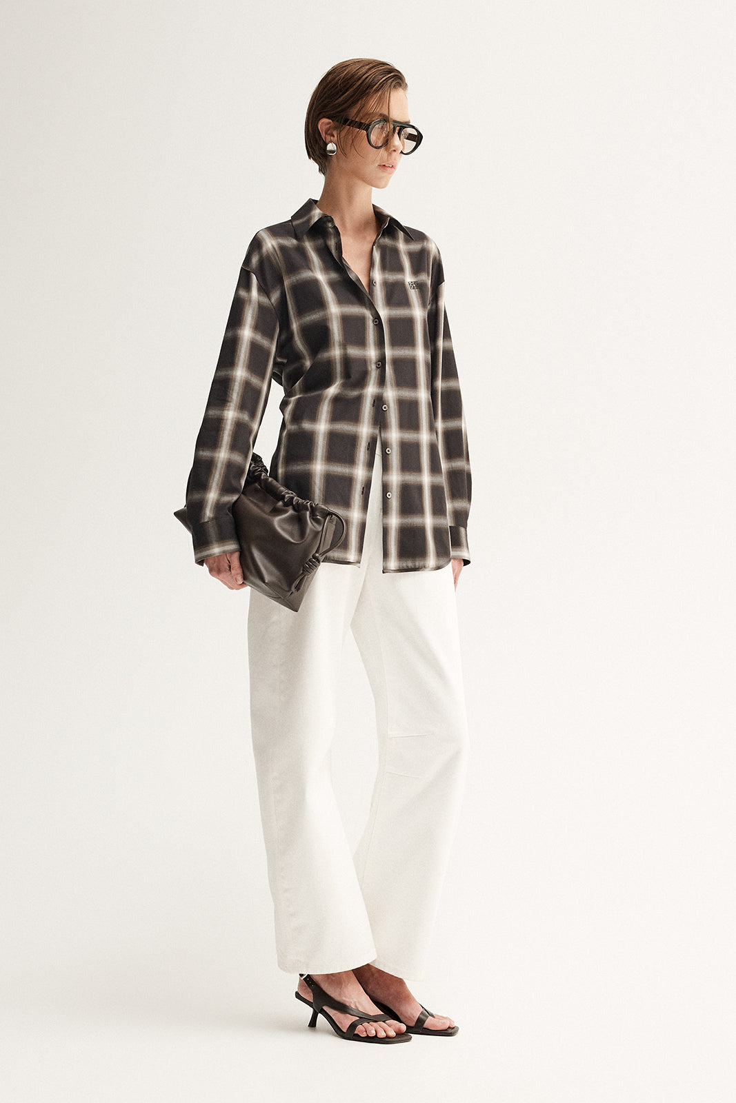 Women's Esme Long Sleeve Shirt in Brown Check - Elka Collective