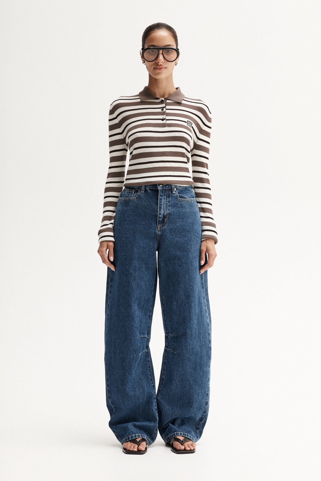 Ana Long Sleeve Polo Chocolate Multi Stripe