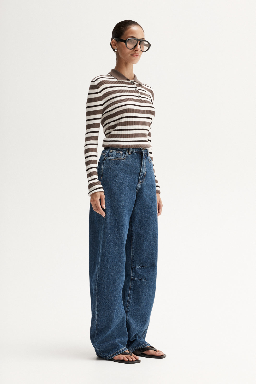 Ana Long Sleeve Polo Chocolate Multi Stripe