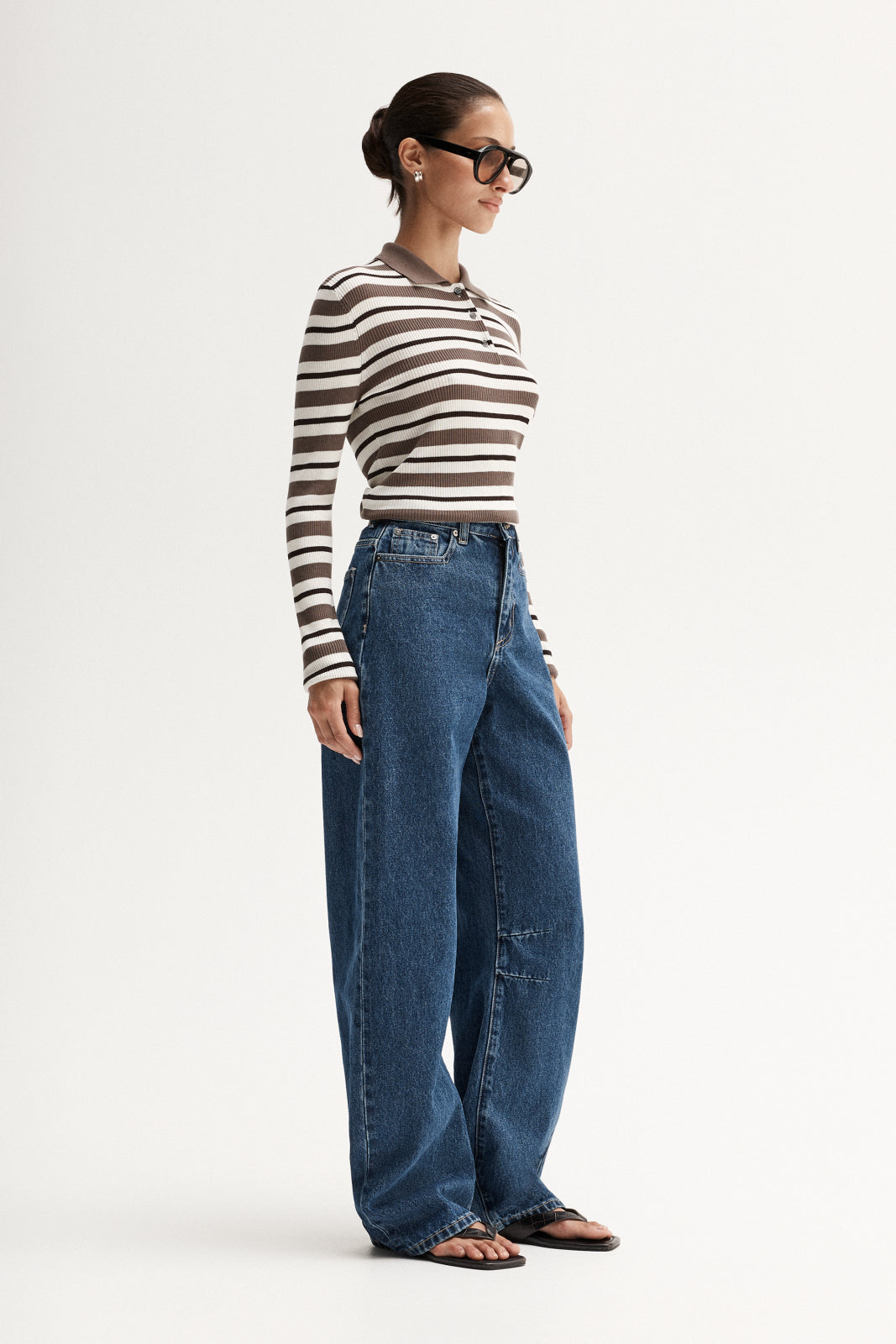 Ana Long Sleeve Polo Chocolate Multi Stripe