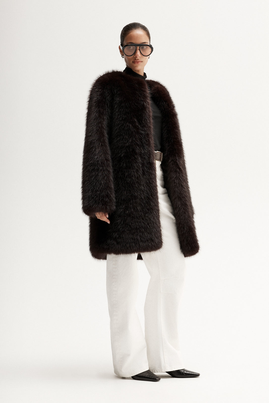 Women's Irena Fur Coat in Chocolate - Elka Collective