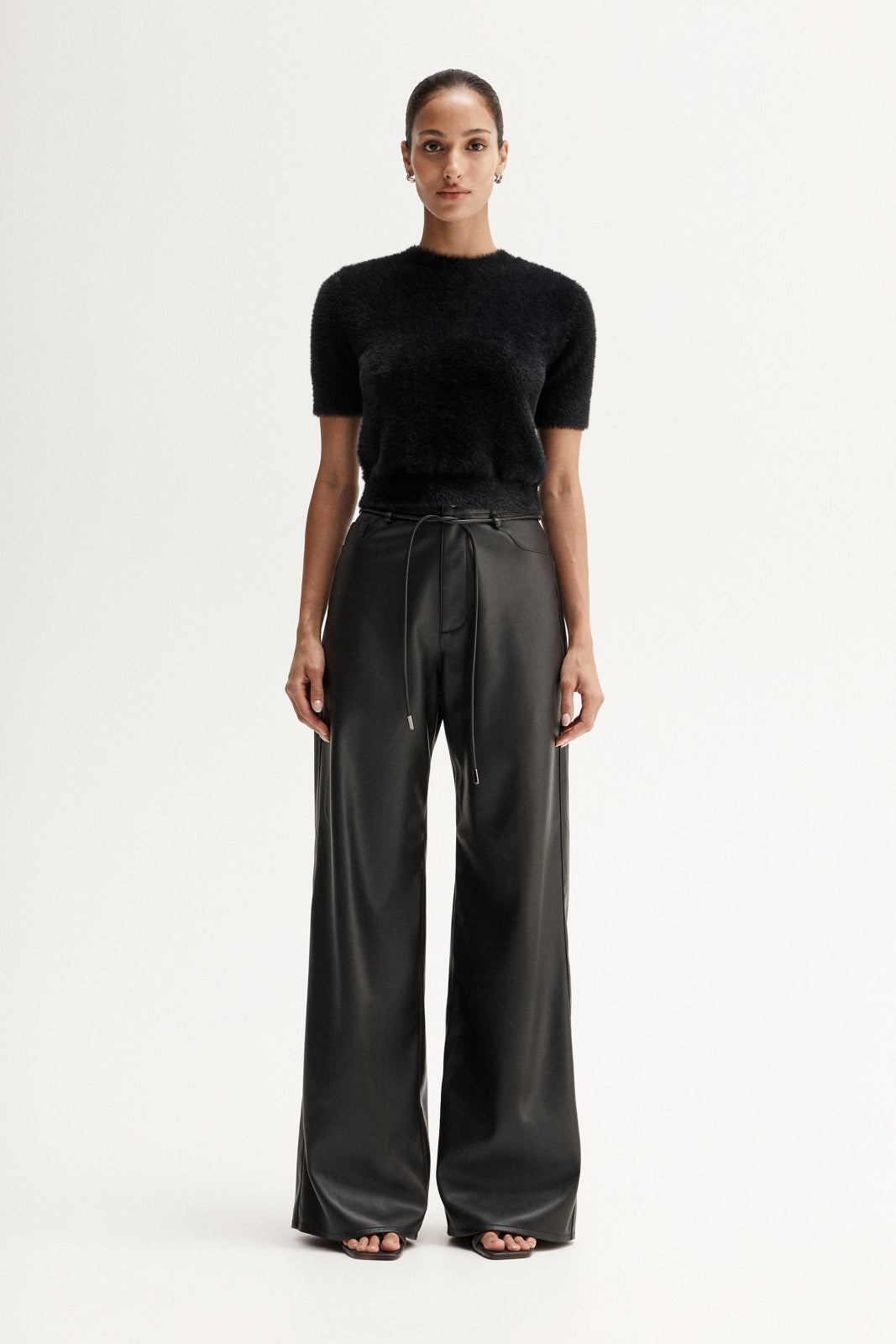 Women's Archer Wide Leg Pants in Black Vegan Leather - Elka Collective