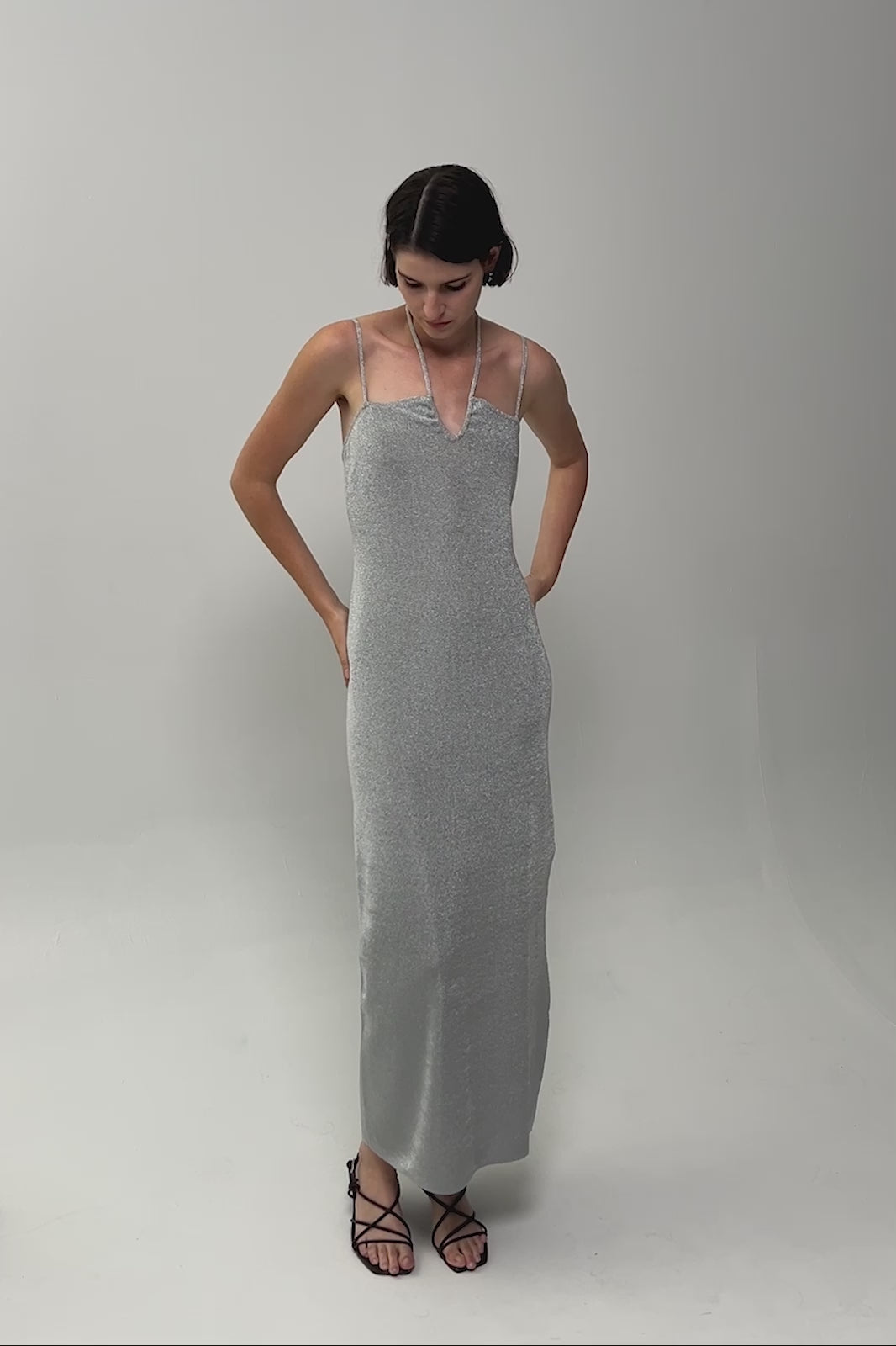 Selene Silver Knit Maxi Dress | Elka Collective