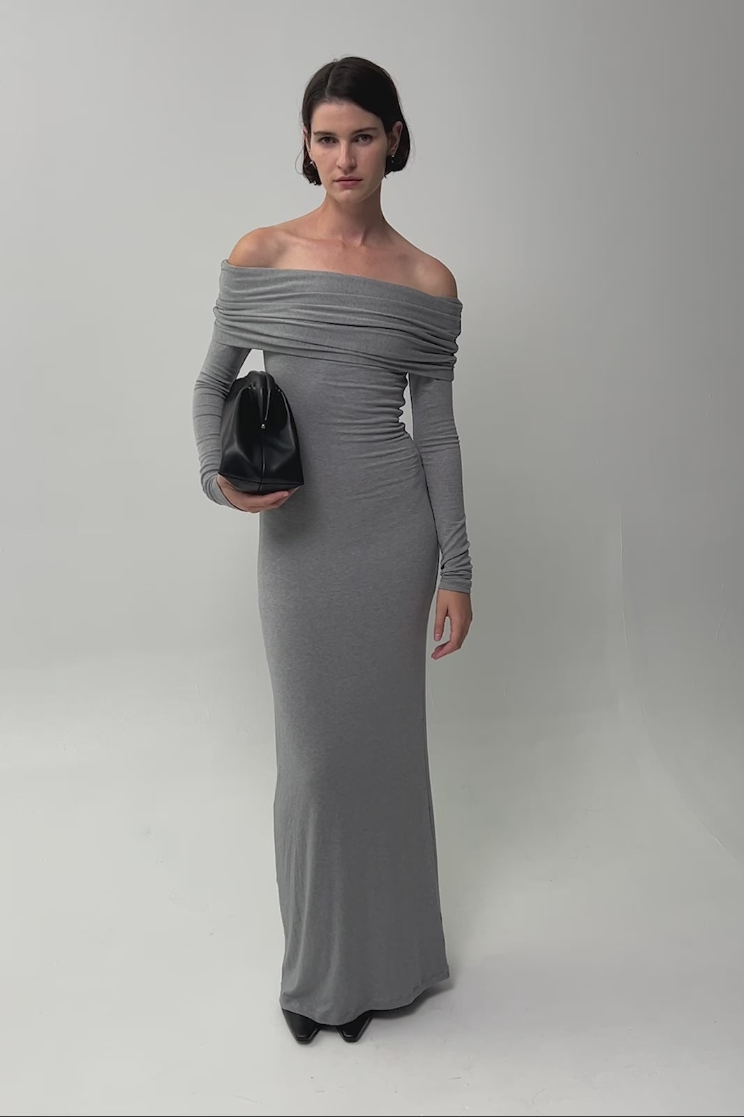 Harpa Grey Off Shoulder Maxi Dress | Elka Collective