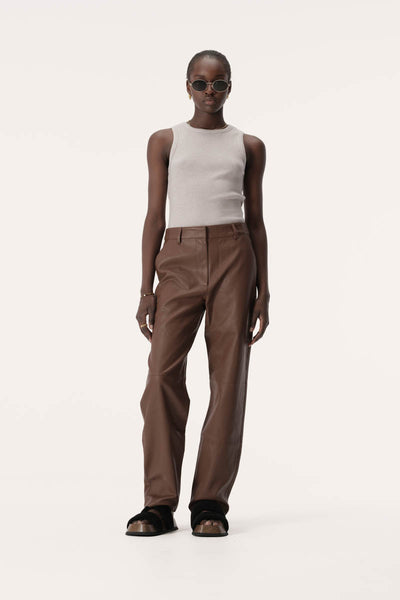 Bri Vegan Leather Straight Leg Pant in Chestnut Brown