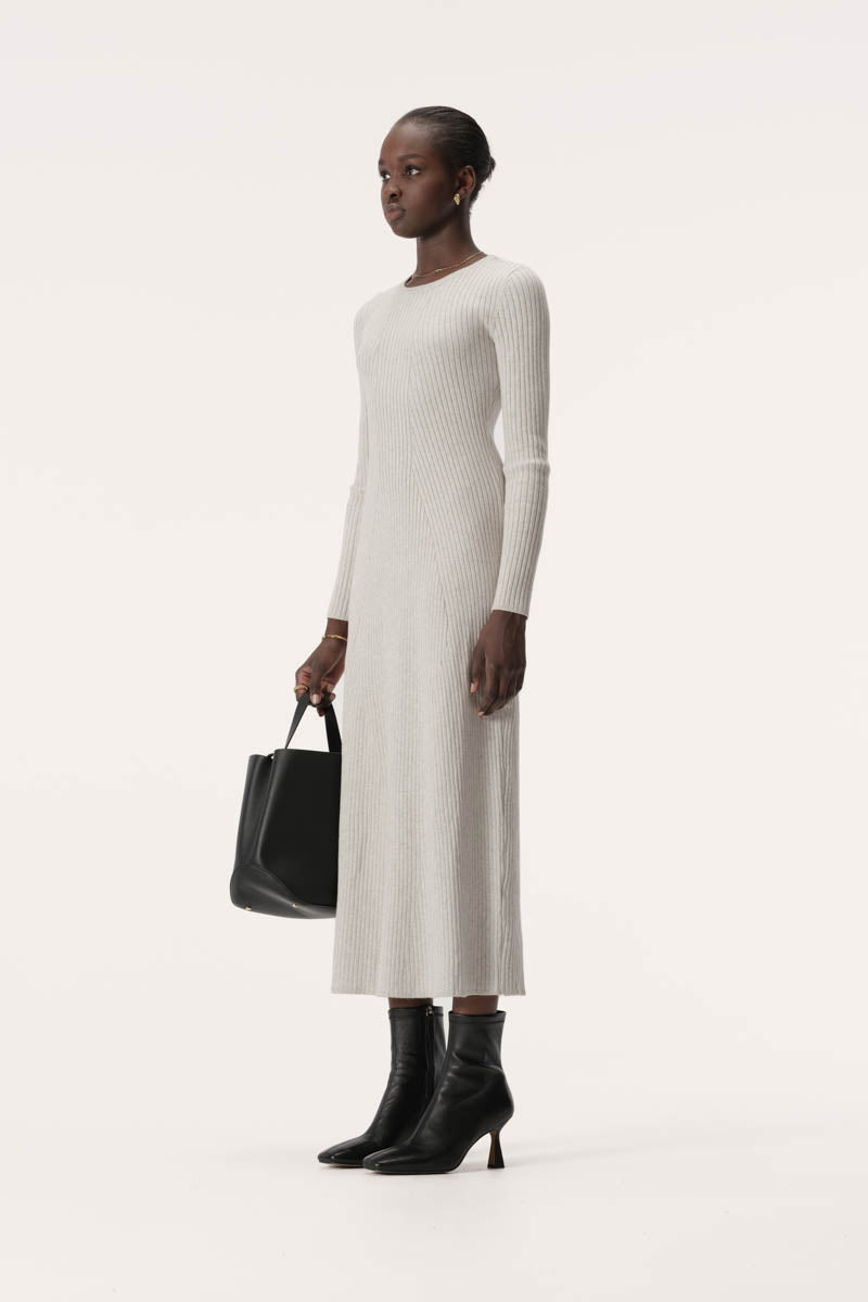 Linea Long Sleeve Rib Knit Midi Dress in Grey Marle – Elka Collective