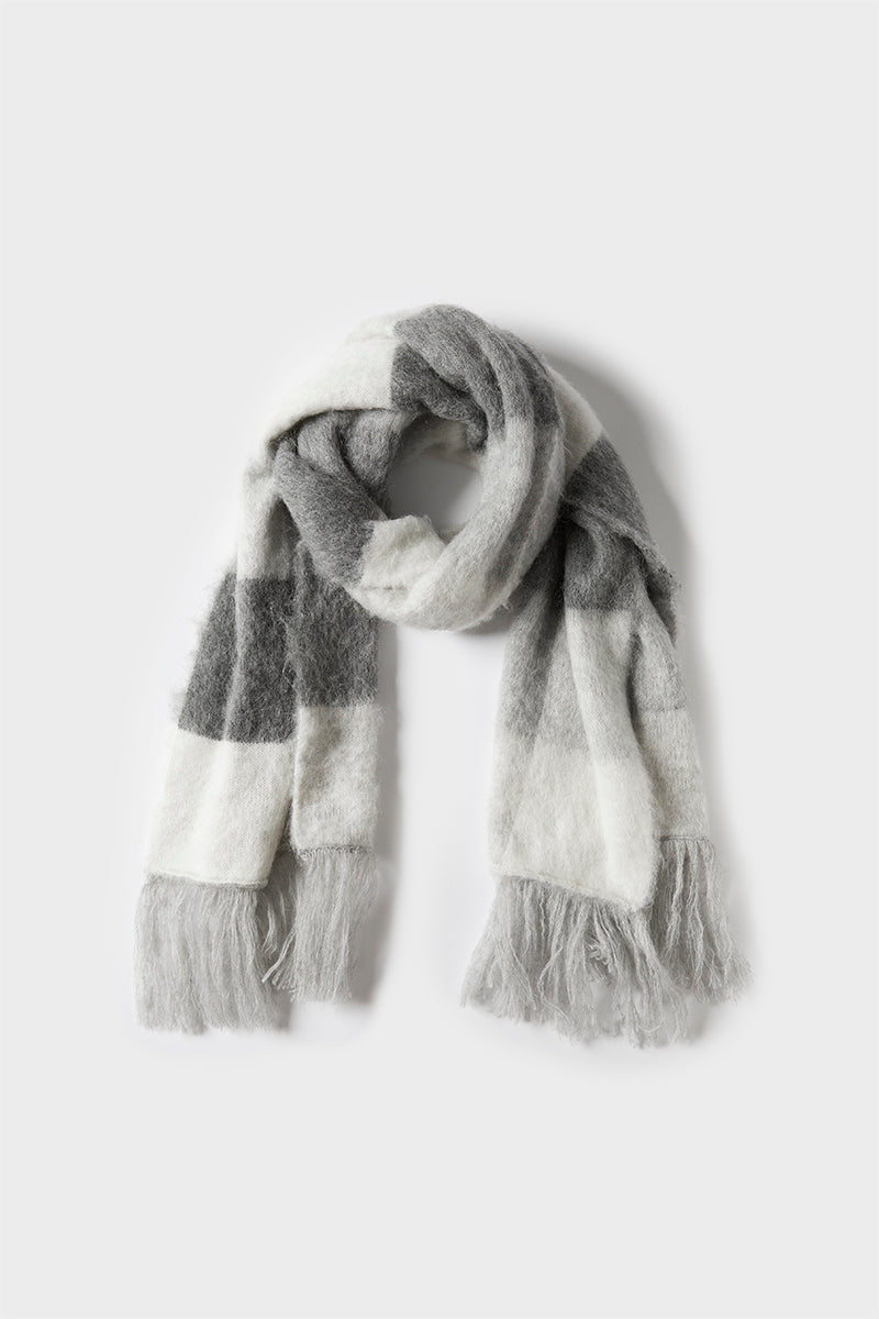 Nielson Wool Chunky Tassel Scarf in Grey Check | Elka Collective