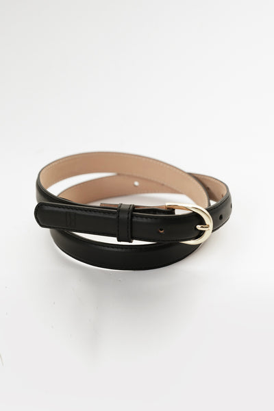 Bronty Skinny Leather Belt BLACK/WARM BRASS