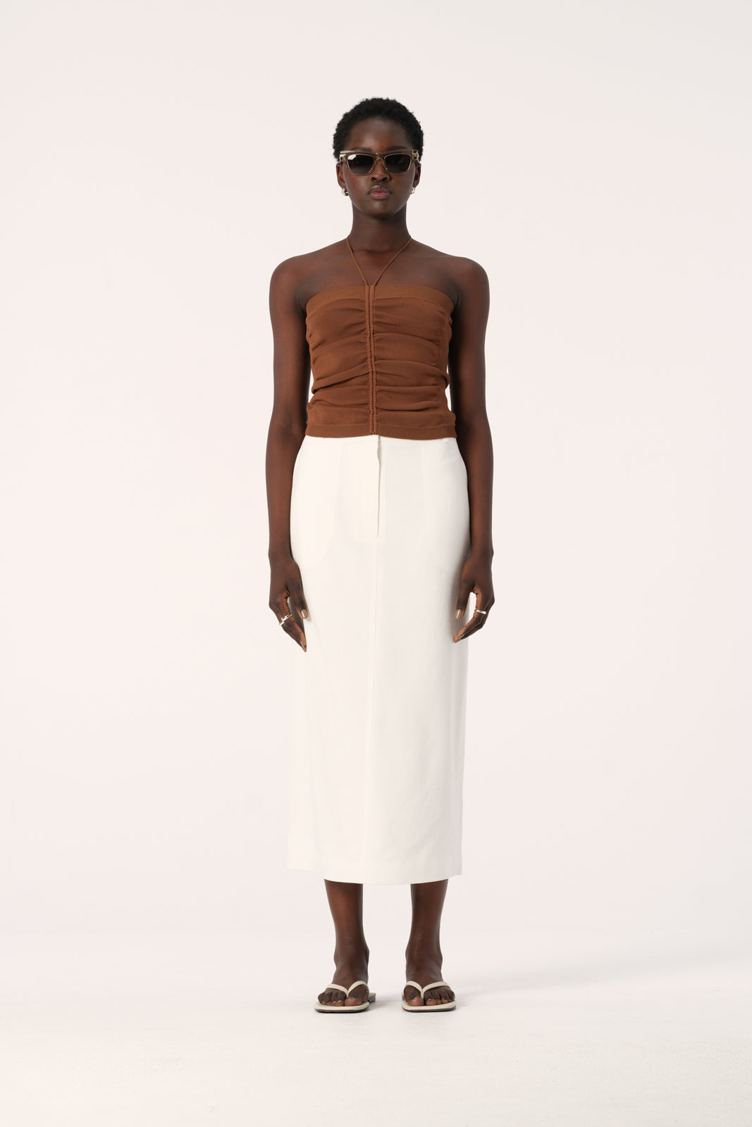 Elka Collective Mariolu Halter Neck Knit Top in Caramel