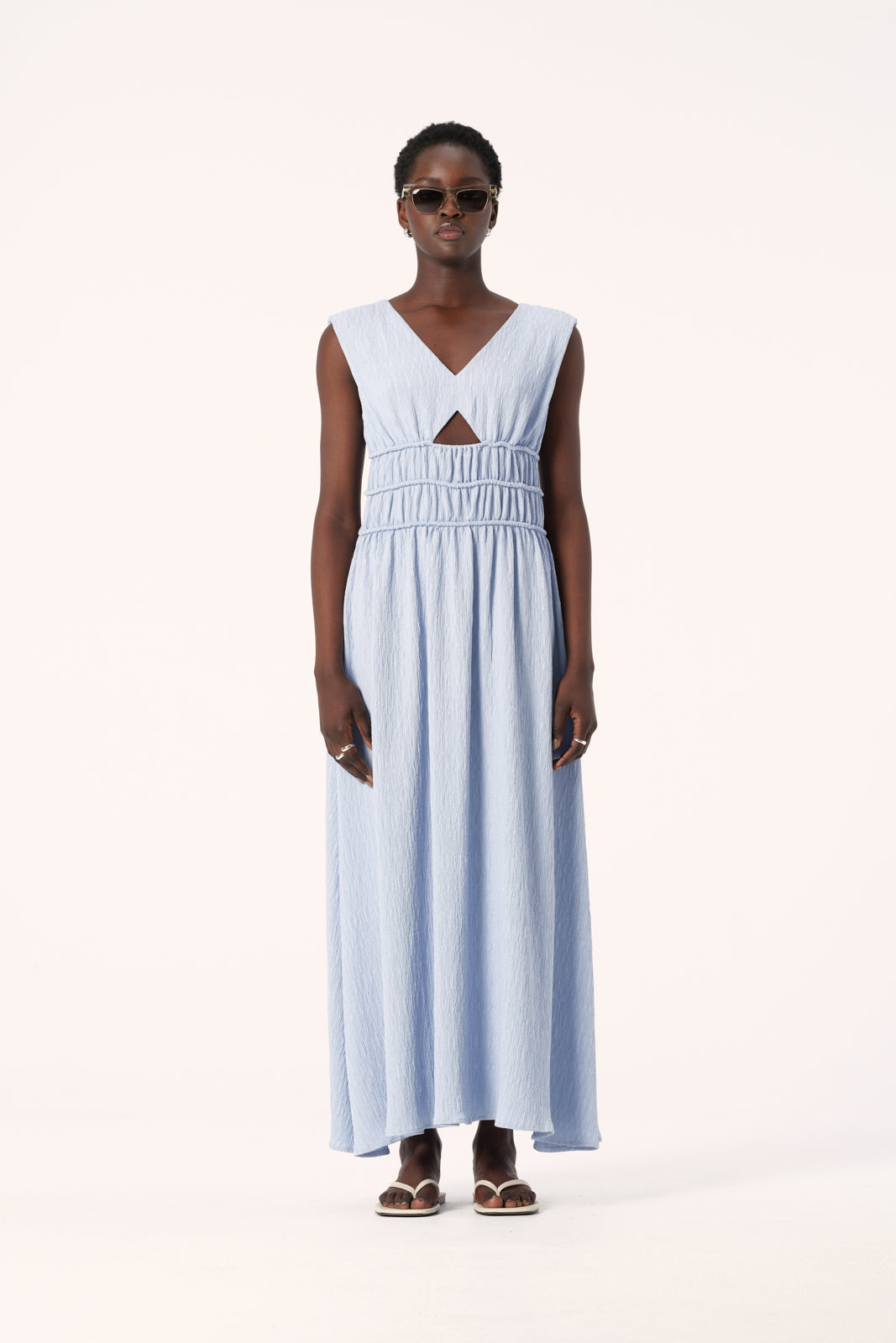 Evian Gathered Maxi Dress Sky Blue – Elka Collective