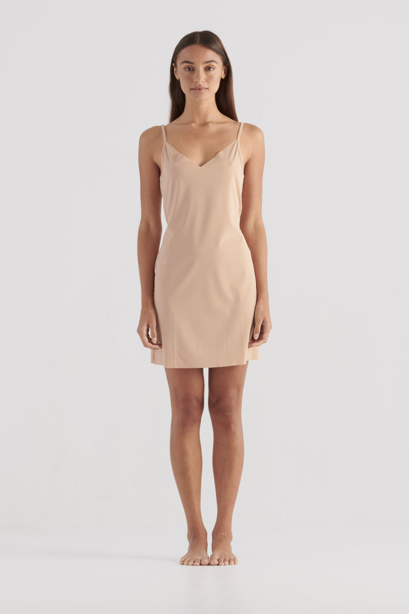 Elka V-Neck Mini Slip Dress in Medium Nude | Elka Collective