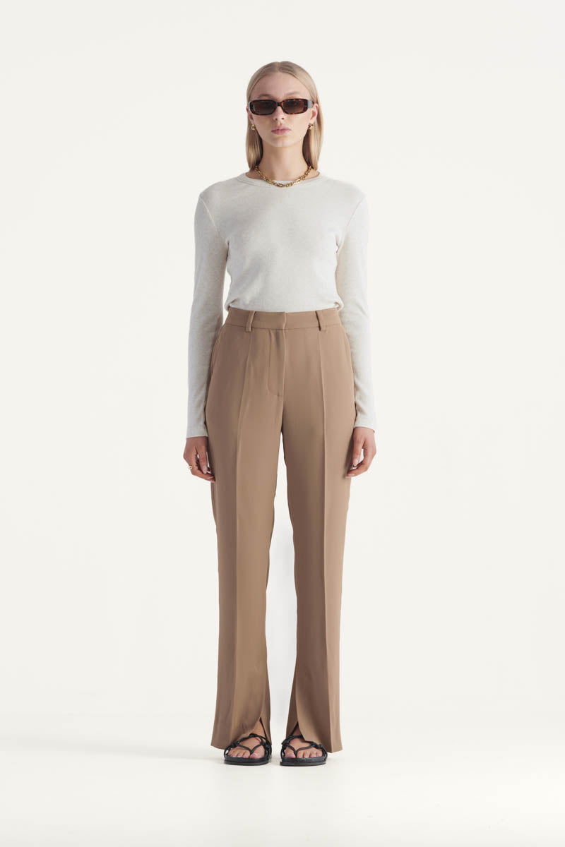 Frida High Waisted Tailored Pant in Taupe