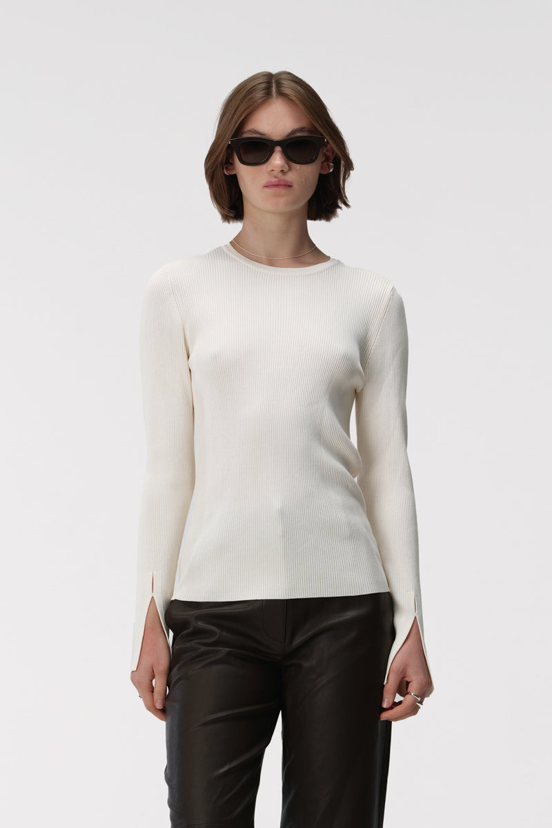 Stretch viscose long sleeve top - ecru