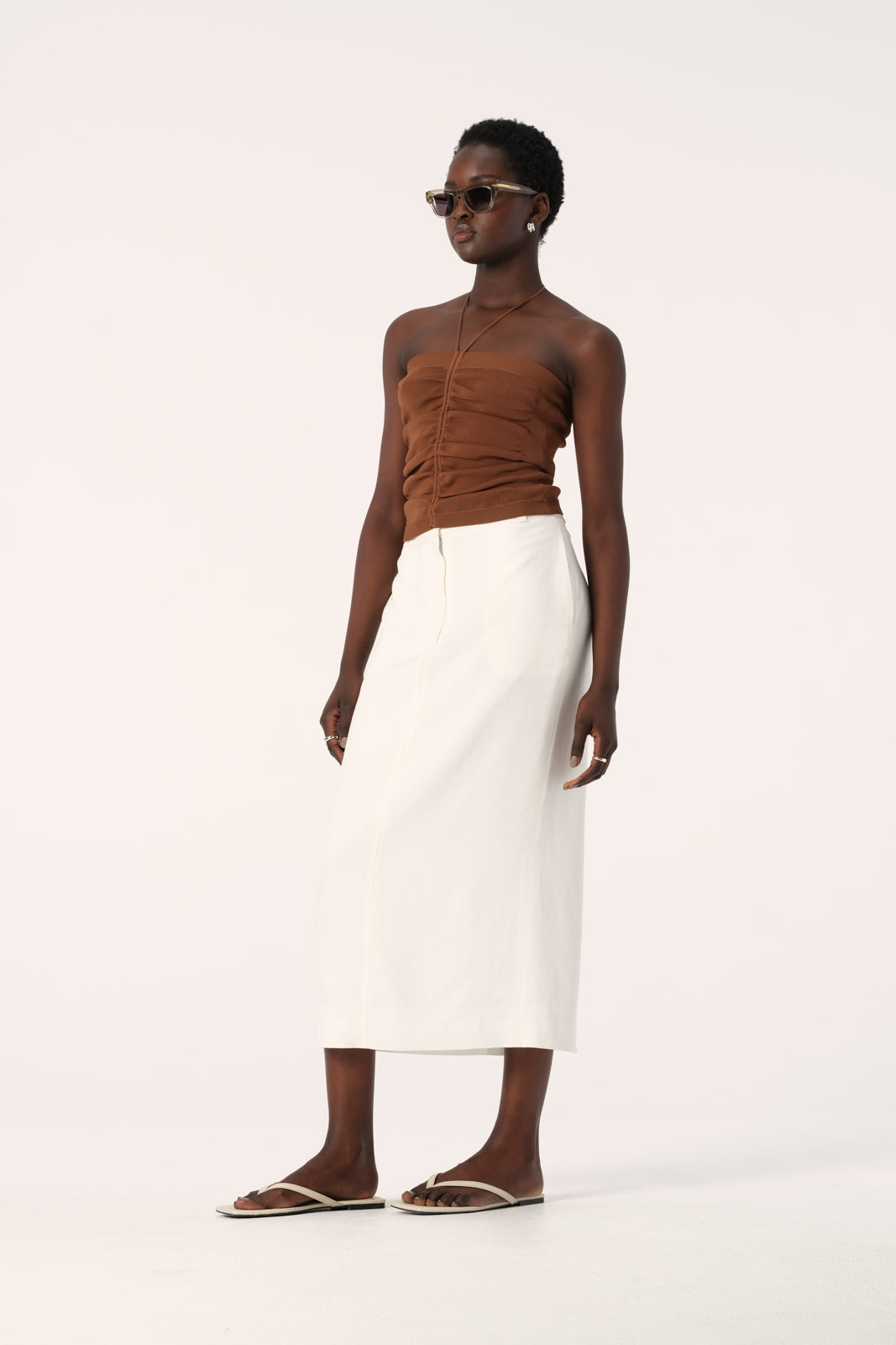 Elka Collective Mariolu Halter Neck Knit Top in Caramel