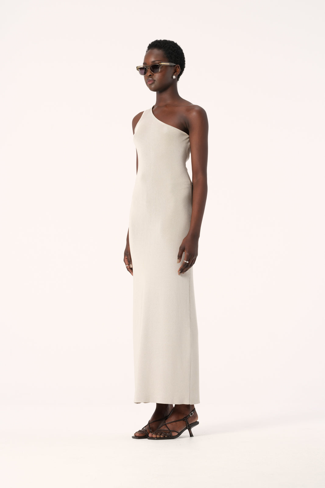 Vienna One Shoulder Knit Maxi Dress in Champagne | Elka Collective